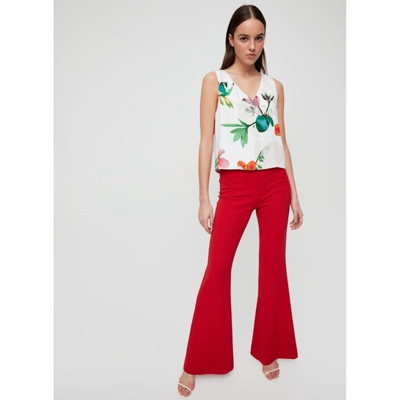 Aritzia BABATON Murphy Navy Floral Matte Satin Cropped V-Neck Blouse, Size XS - Picture 10 of 13